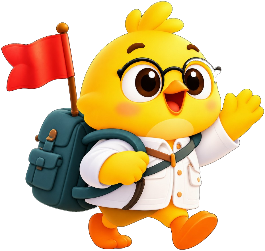 Dr. Cooper waving while walking with a backpack and a red flag.